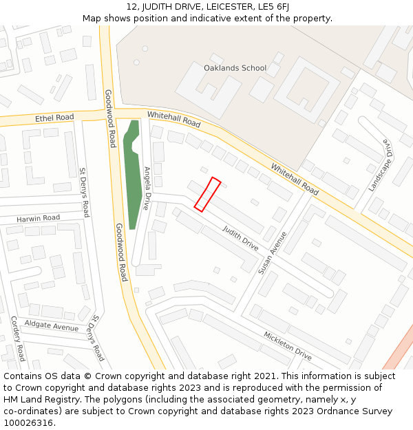 12, JUDITH DRIVE, LEICESTER, LE5 6FJ: Location map and indicative extent of plot