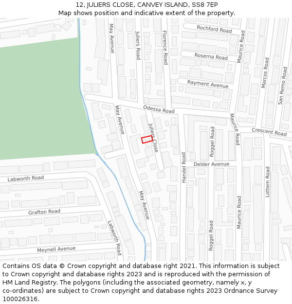 12, JULIERS CLOSE, CANVEY ISLAND, SS8 7EP: Location map and indicative extent of plot