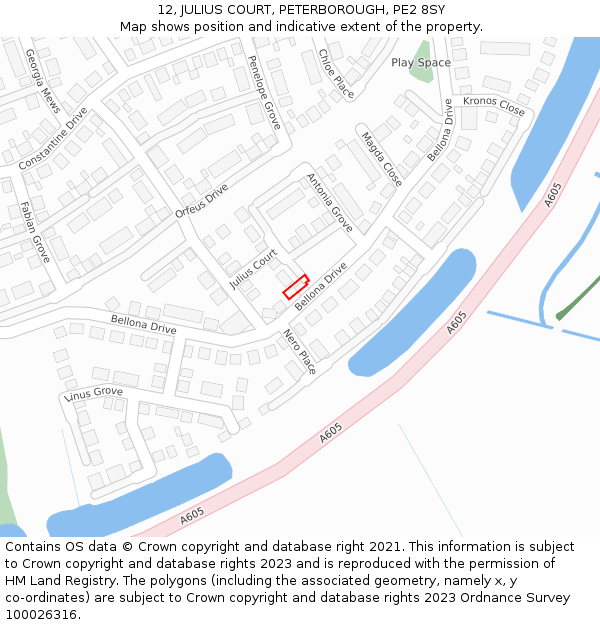 12, JULIUS COURT, PETERBOROUGH, PE2 8SY: Location map and indicative extent of plot