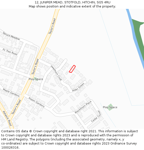 12, JUNIPER MEAD, STOTFOLD, HITCHIN, SG5 4RU: Location map and indicative extent of plot
