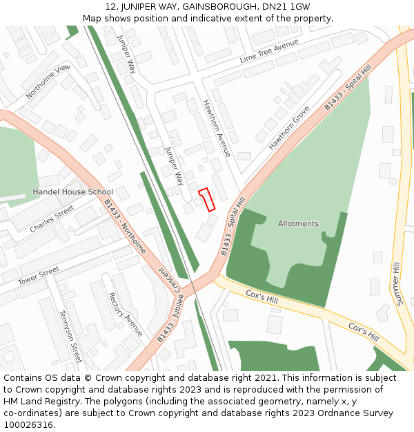 12, JUNIPER WAY, GAINSBOROUGH, DN21 1GW: Location map and indicative extent of plot