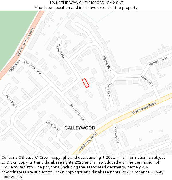 12, KEENE WAY, CHELMSFORD, CM2 8NT: Location map and indicative extent of plot