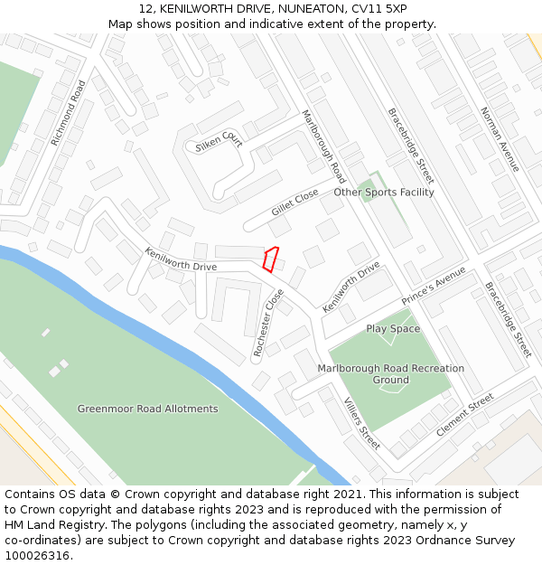 12, KENILWORTH DRIVE, NUNEATON, CV11 5XP: Location map and indicative extent of plot