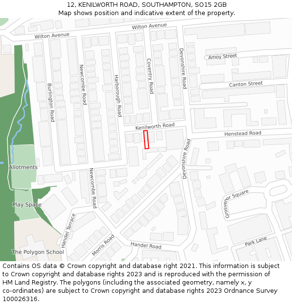 12, KENILWORTH ROAD, SOUTHAMPTON, SO15 2GB: Location map and indicative extent of plot