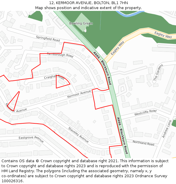 12, KERMOOR AVENUE, BOLTON, BL1 7HN: Location map and indicative extent of plot