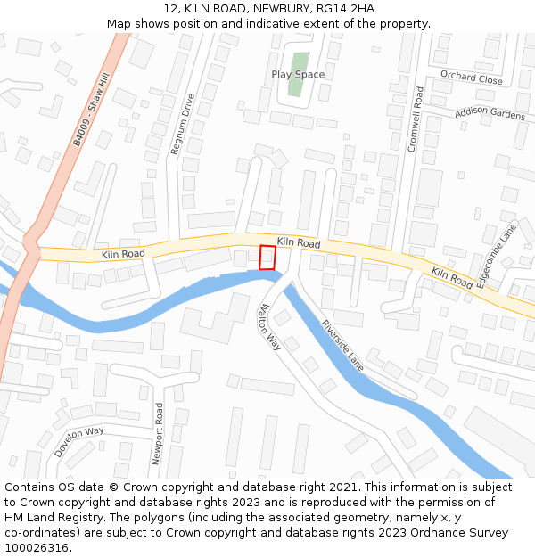 12, KILN ROAD, NEWBURY, RG14 2HA: Location map and indicative extent of plot