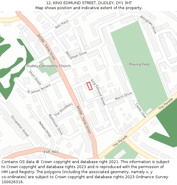 12, KING EDMUND STREET, DUDLEY, DY1 3HT: Location map and indicative extent of plot