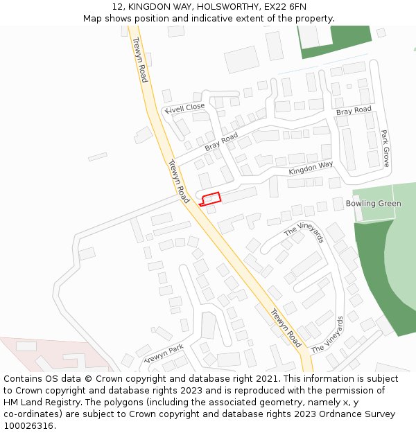 12, KINGDON WAY, HOLSWORTHY, EX22 6FN: Location map and indicative extent of plot