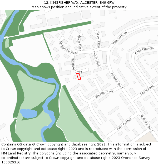 12, KINGFISHER WAY, ALCESTER, B49 6RW: Location map and indicative extent of plot