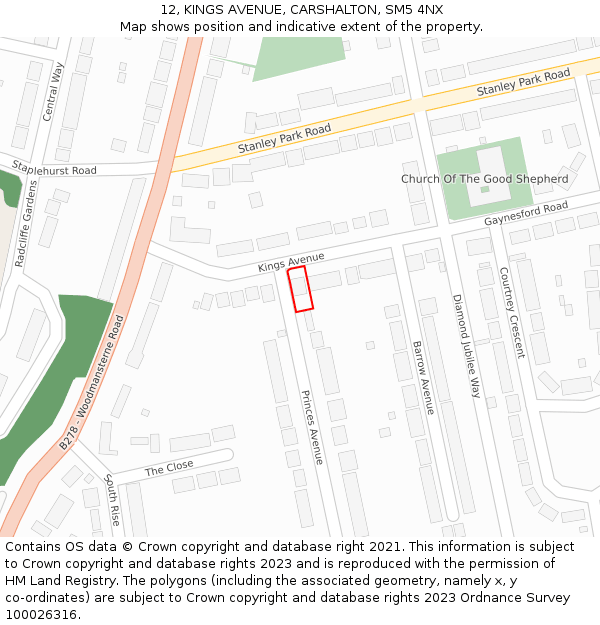 12, KINGS AVENUE, CARSHALTON, SM5 4NX: Location map and indicative extent of plot