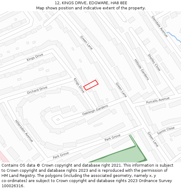 12, KINGS DRIVE, EDGWARE, HA8 8EE: Location map and indicative extent of plot