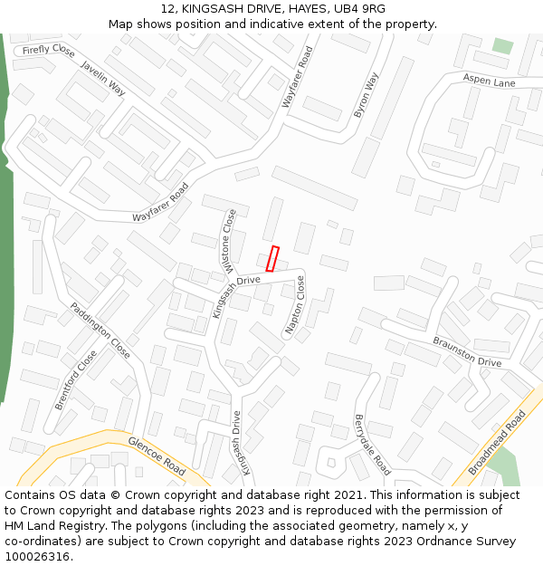 12, KINGSASH DRIVE, HAYES, UB4 9RG: Location map and indicative extent of plot