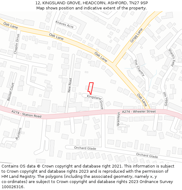 12, KINGSLAND GROVE, HEADCORN, ASHFORD, TN27 9SP: Location map and indicative extent of plot
