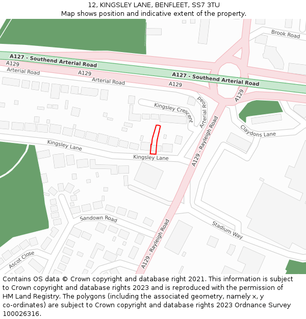 12, KINGSLEY LANE, BENFLEET, SS7 3TU: Location map and indicative extent of plot