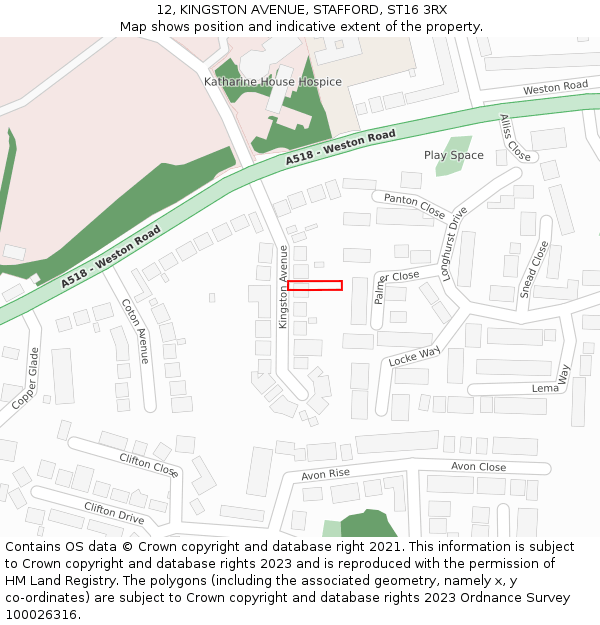 12, KINGSTON AVENUE, STAFFORD, ST16 3RX: Location map and indicative extent of plot