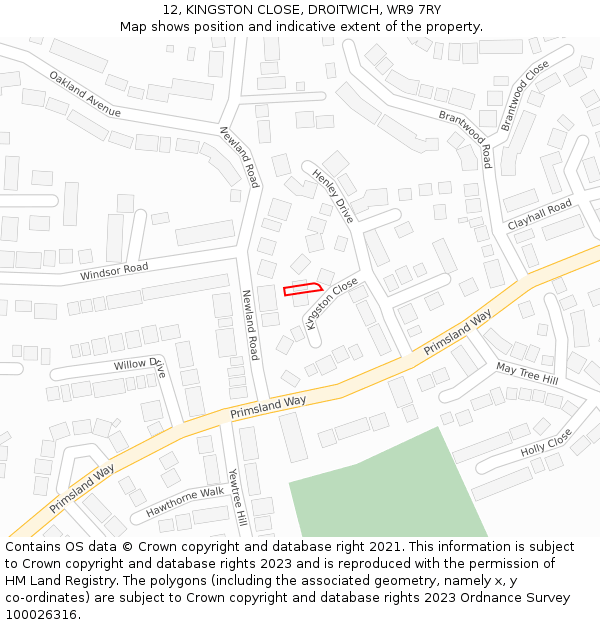 12, KINGSTON CLOSE, DROITWICH, WR9 7RY: Location map and indicative extent of plot