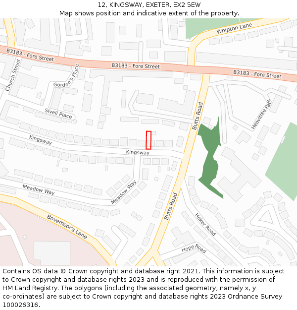 12, KINGSWAY, EXETER, EX2 5EW: Location map and indicative extent of plot
