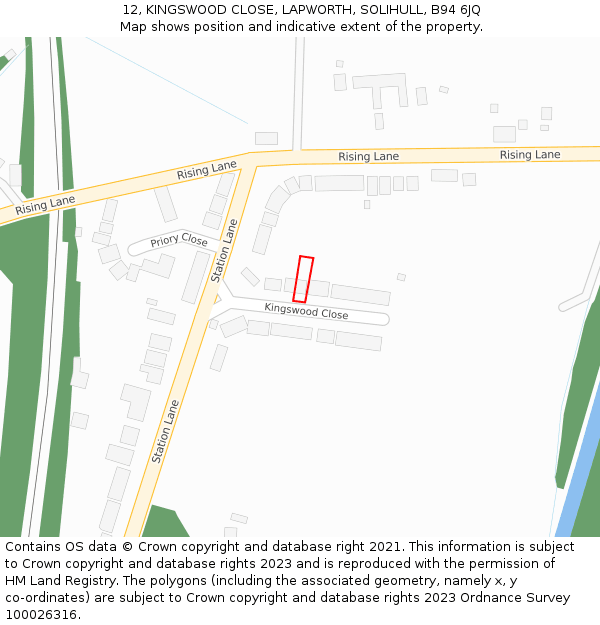 12, KINGSWOOD CLOSE, LAPWORTH, SOLIHULL, B94 6JQ: Location map and indicative extent of plot