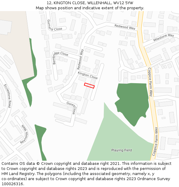 12, KINGTON CLOSE, WILLENHALL, WV12 5YW: Location map and indicative extent of plot