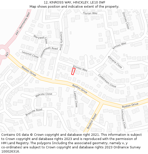 12, KINROSS WAY, HINCKLEY, LE10 0WF: Location map and indicative extent of plot