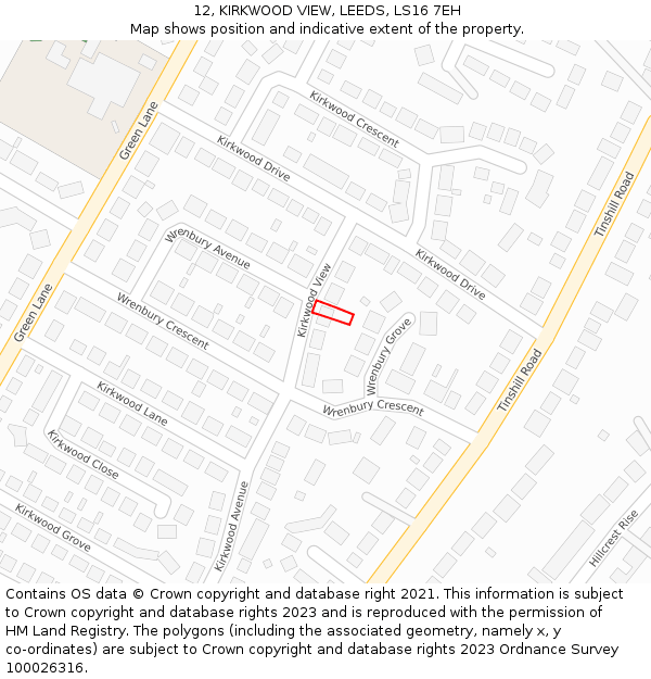 12, KIRKWOOD VIEW, LEEDS, LS16 7EH: Location map and indicative extent of plot