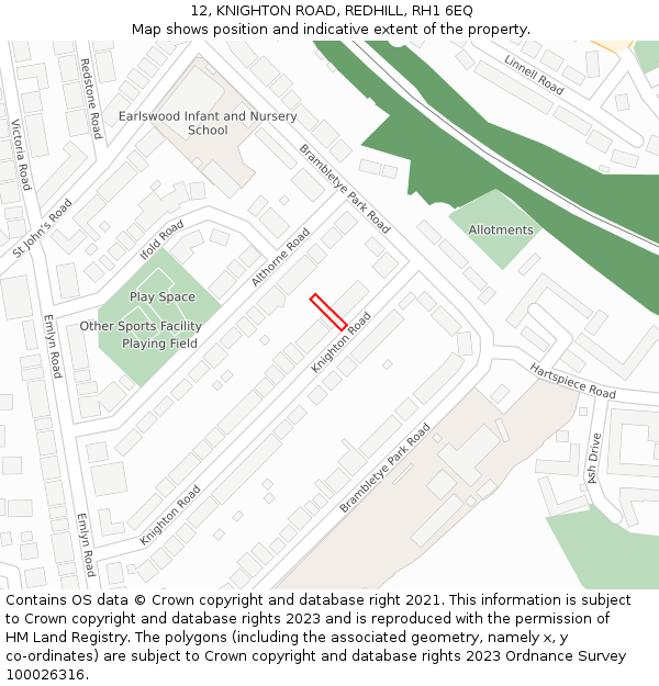 12, KNIGHTON ROAD, REDHILL, RH1 6EQ: Location map and indicative extent of plot