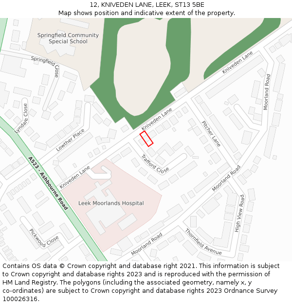 12, KNIVEDEN LANE, LEEK, ST13 5BE: Location map and indicative extent of plot