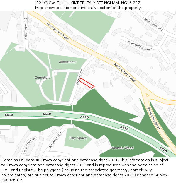 12, KNOWLE HILL, KIMBERLEY, NOTTINGHAM, NG16 2PZ: Location map and indicative extent of plot