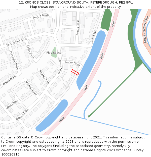 12, KRONOS CLOSE, STANGROUND SOUTH, PETERBOROUGH, PE2 8WL: Location map and indicative extent of plot