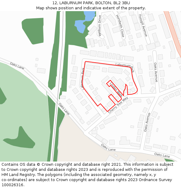 12, LABURNUM PARK, BOLTON, BL2 3BU: Location map and indicative extent of plot