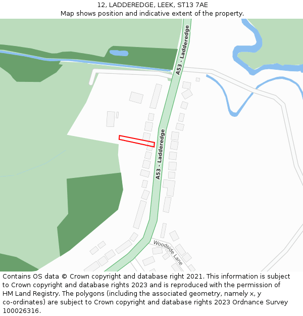 12, LADDEREDGE, LEEK, ST13 7AE: Location map and indicative extent of plot