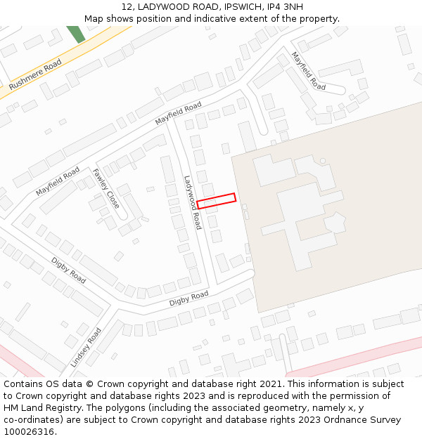 12, LADYWOOD ROAD, IPSWICH, IP4 3NH: Location map and indicative extent of plot