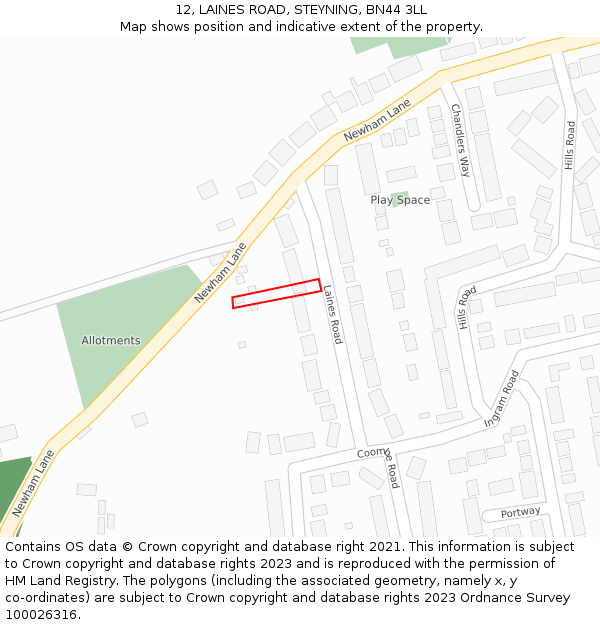 12, LAINES ROAD, STEYNING, BN44 3LL: Location map and indicative extent of plot