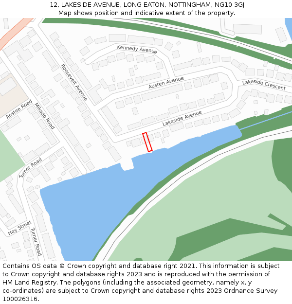 12, LAKESIDE AVENUE, LONG EATON, NOTTINGHAM, NG10 3GJ: Location map and indicative extent of plot