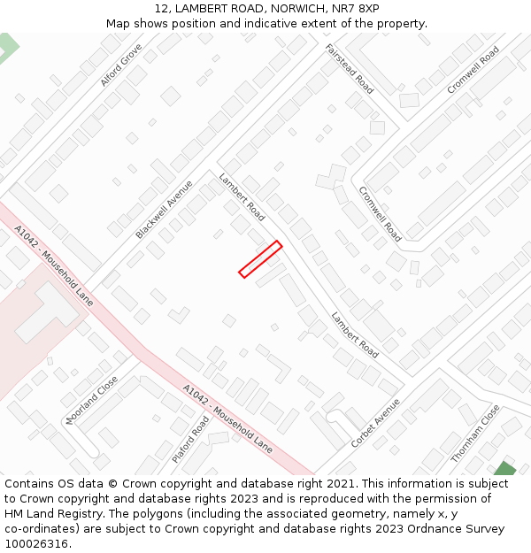 12, LAMBERT ROAD, NORWICH, NR7 8XP: Location map and indicative extent of plot