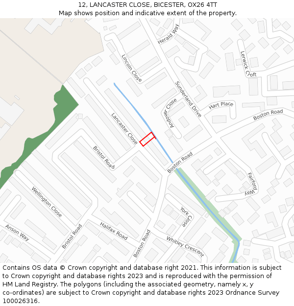 12, LANCASTER CLOSE, BICESTER, OX26 4TT: Location map and indicative extent of plot
