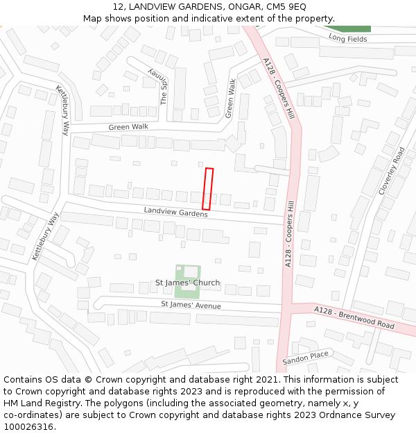12, LANDVIEW GARDENS, ONGAR, CM5 9EQ: Location map and indicative extent of plot