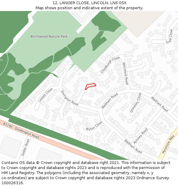 12, LANGER CLOSE, LINCOLN, LN6 0SX: Location map and indicative extent of plot