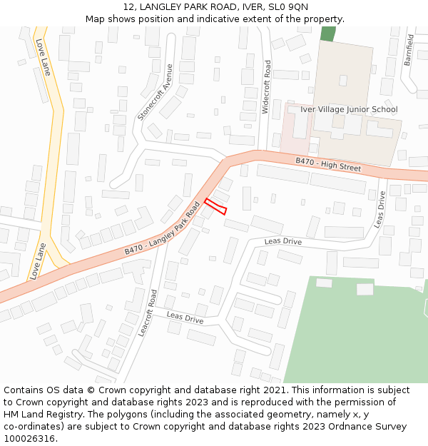 12, LANGLEY PARK ROAD, IVER, SL0 9QN: Location map and indicative extent of plot