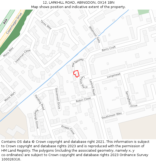 12, LARKHILL ROAD, ABINGDON, OX14 1BN: Location map and indicative extent of plot