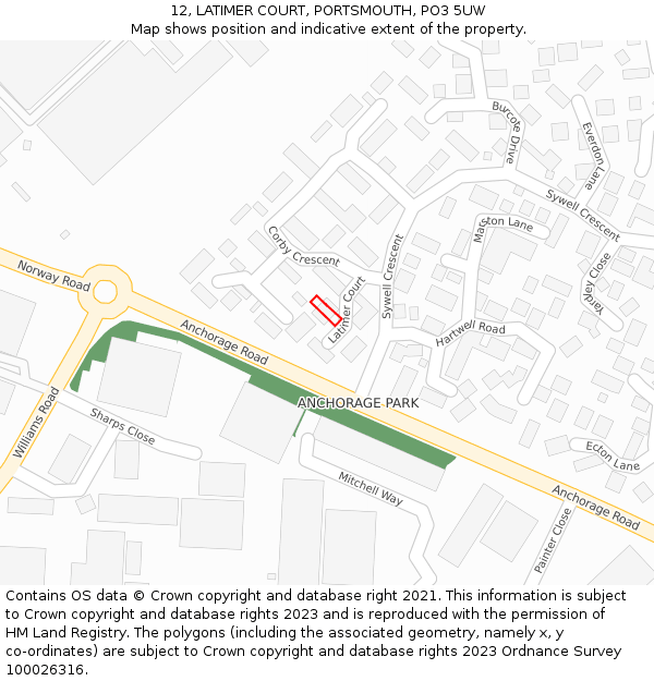 12, LATIMER COURT, PORTSMOUTH, PO3 5UW: Location map and indicative extent of plot
