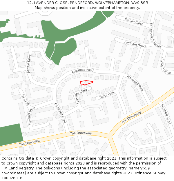 12, LAVENDER CLOSE, PENDEFORD, WOLVERHAMPTON, WV9 5SB: Location map and indicative extent of plot