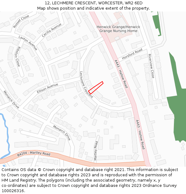 12, LECHMERE CRESCENT, WORCESTER, WR2 6ED: Location map and indicative extent of plot