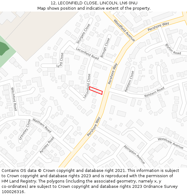 12, LECONFIELD CLOSE, LINCOLN, LN6 0NU: Location map and indicative extent of plot