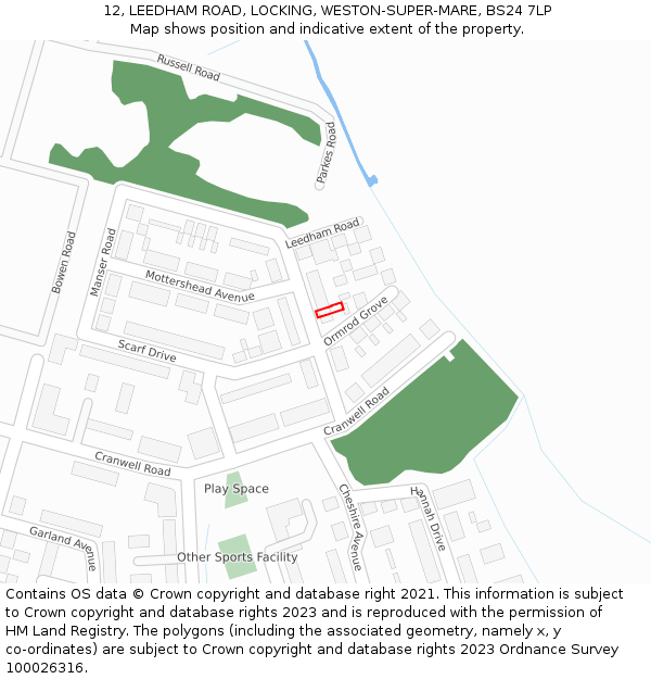 12, LEEDHAM ROAD, LOCKING, WESTON-SUPER-MARE, BS24 7LP: Location map and indicative extent of plot