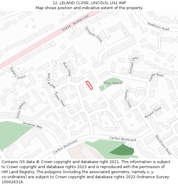 12, LELAND CLOSE, LINCOLN, LN2 4WF: Location map and indicative extent of plot