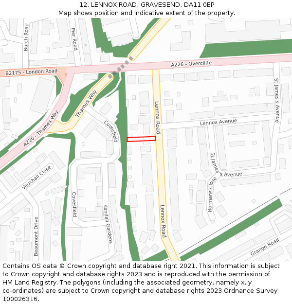12, LENNOX ROAD, GRAVESEND, DA11 0EP: Location map and indicative extent of plot