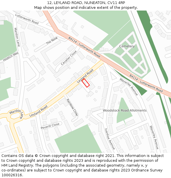 12, LEYLAND ROAD, NUNEATON, CV11 4RP: Location map and indicative extent of plot