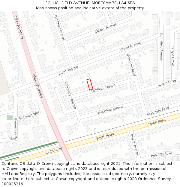 12, LICHFIELD AVENUE, MORECAMBE, LA4 6EA: Location map and indicative extent of plot