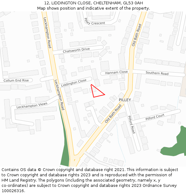 12, LIDDINGTON CLOSE, CHELTENHAM, GL53 0AH: Location map and indicative extent of plot